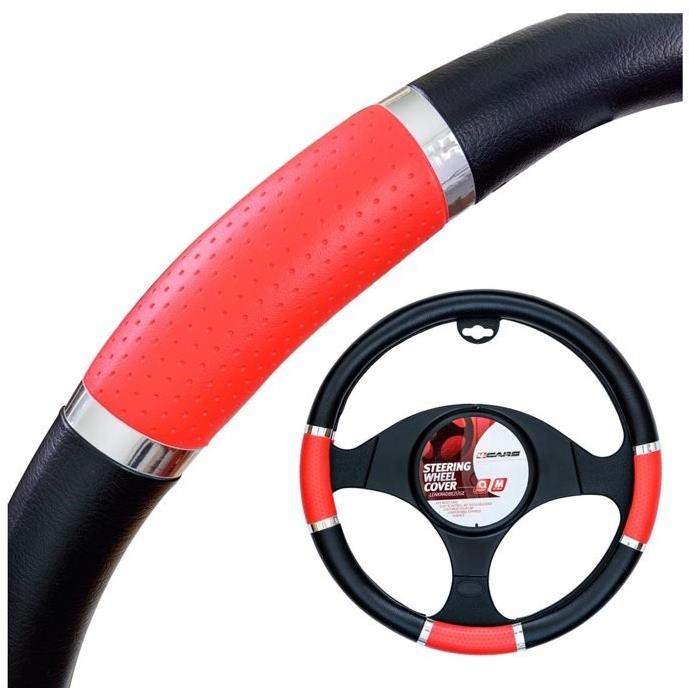 4CARS Potah volantu 37-39 cm chrom černo-červený