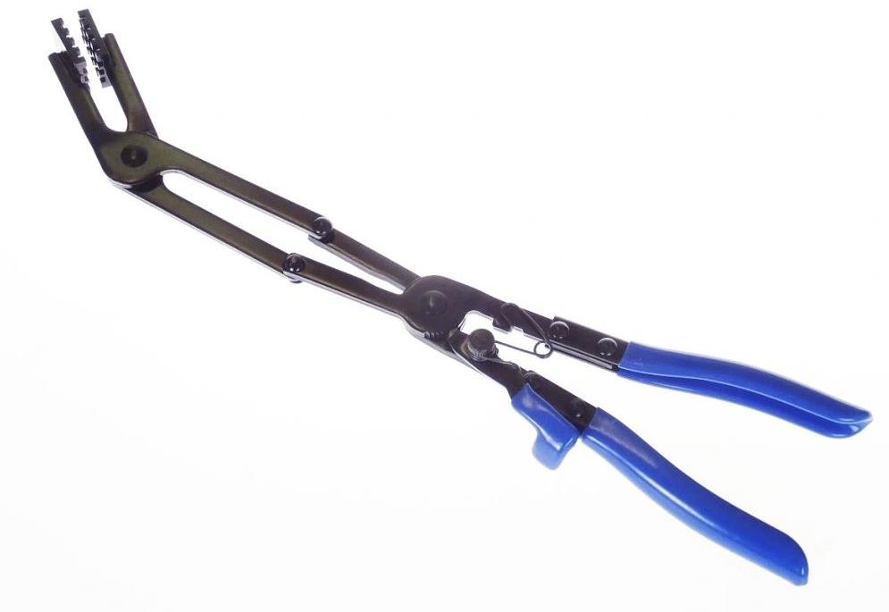 QUATROS Kleště dlouhé na hadicové spony zahnuté 430 mm s dvojitým kloubem Quatros QS24114