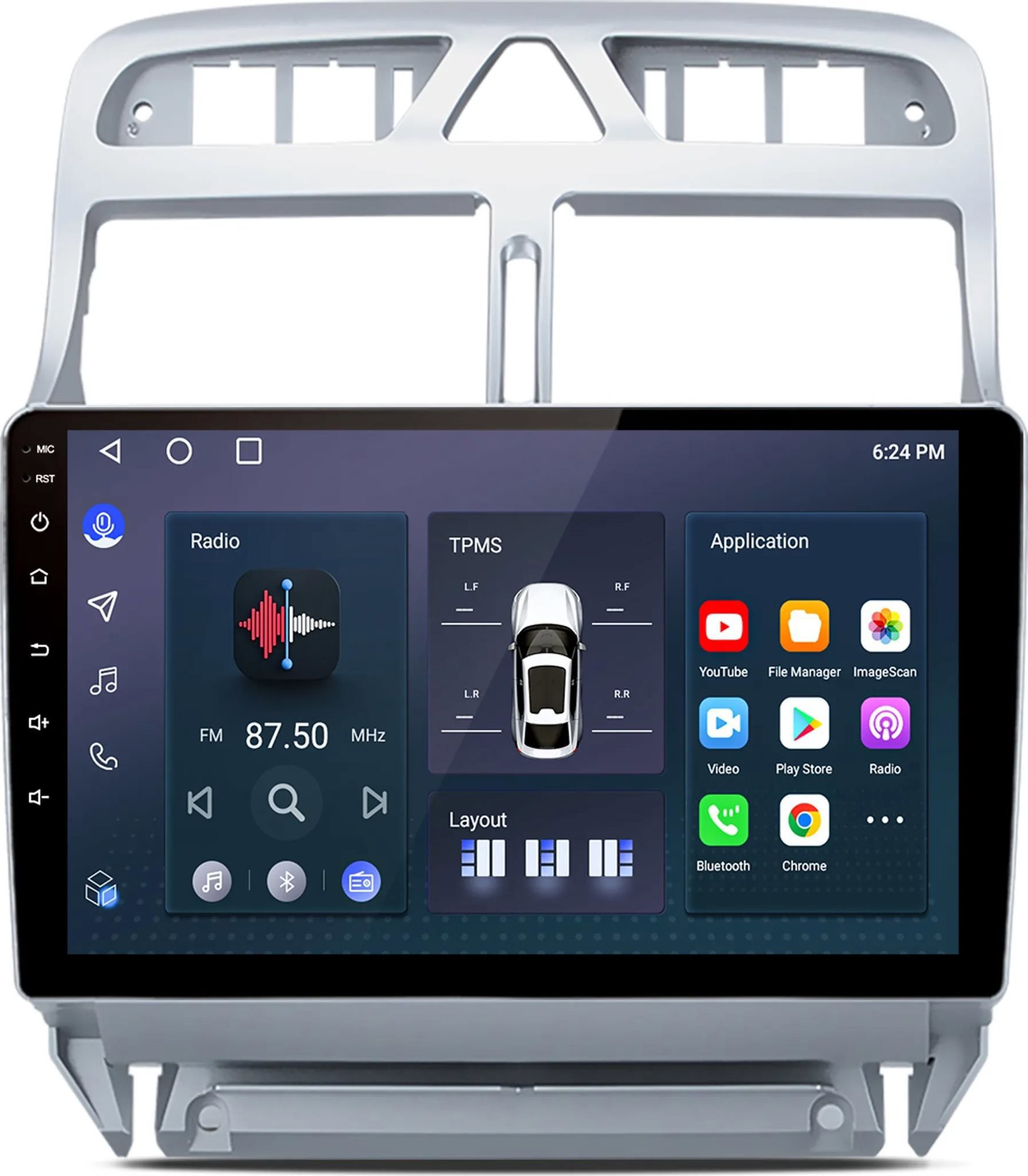 Ossuret Autorádio Peugeot 307 od 2001, CarPlay, Verze C s podporou multifunkce volantu