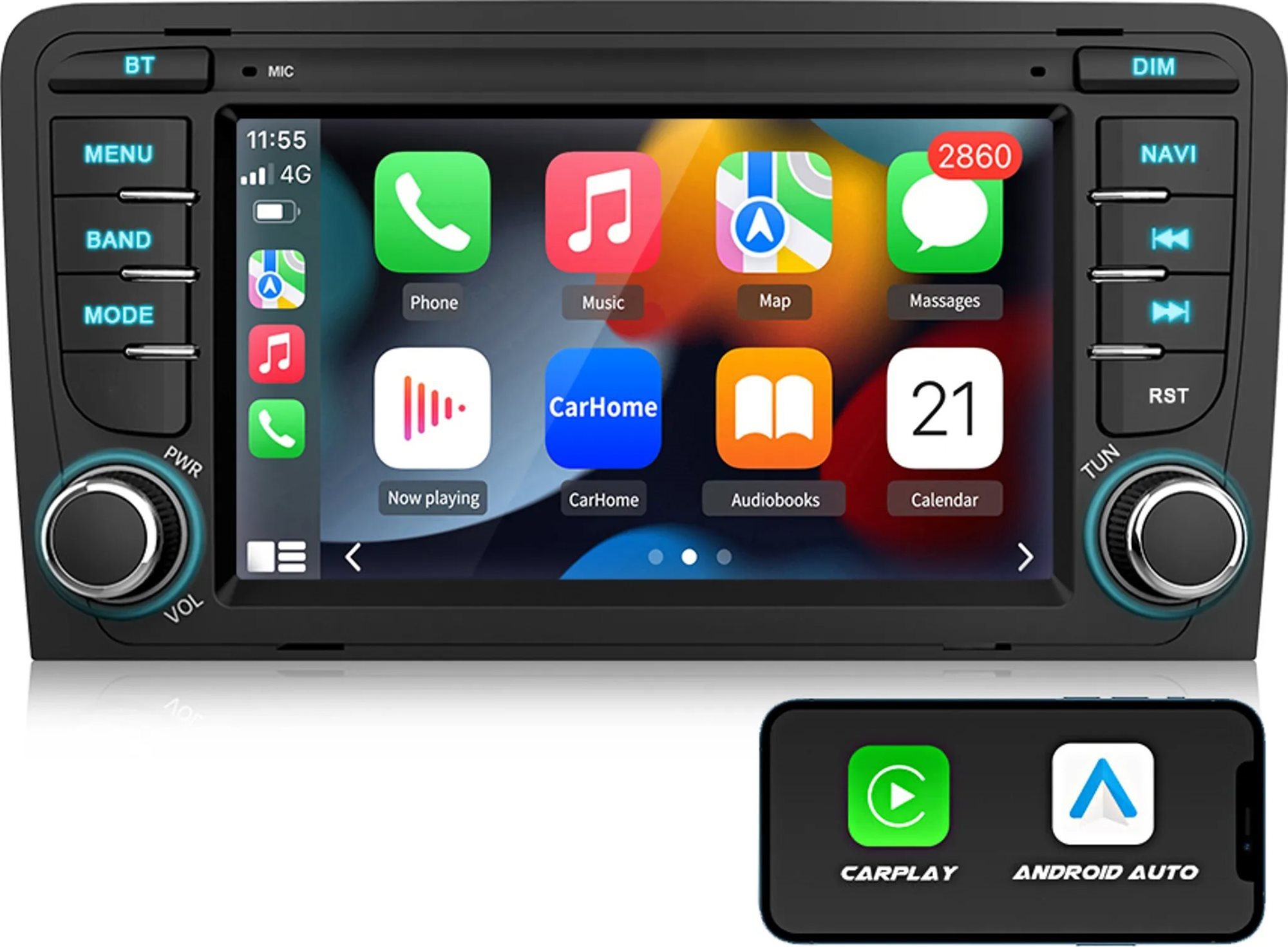 Ossuret Autorádio Audi A3 8P S3 RS3 2003-2013, CarPlay, Android Auto, GPS, WiFi, Bluetooth, DAB+