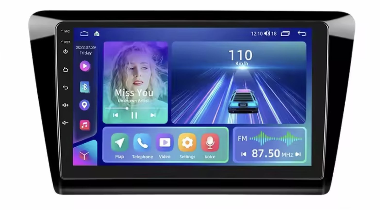 Ossuret Autorádio Škoda Rapid a Seat Toledo 2013 - 2019, Navigace, CarPlay, lesklý rámeček