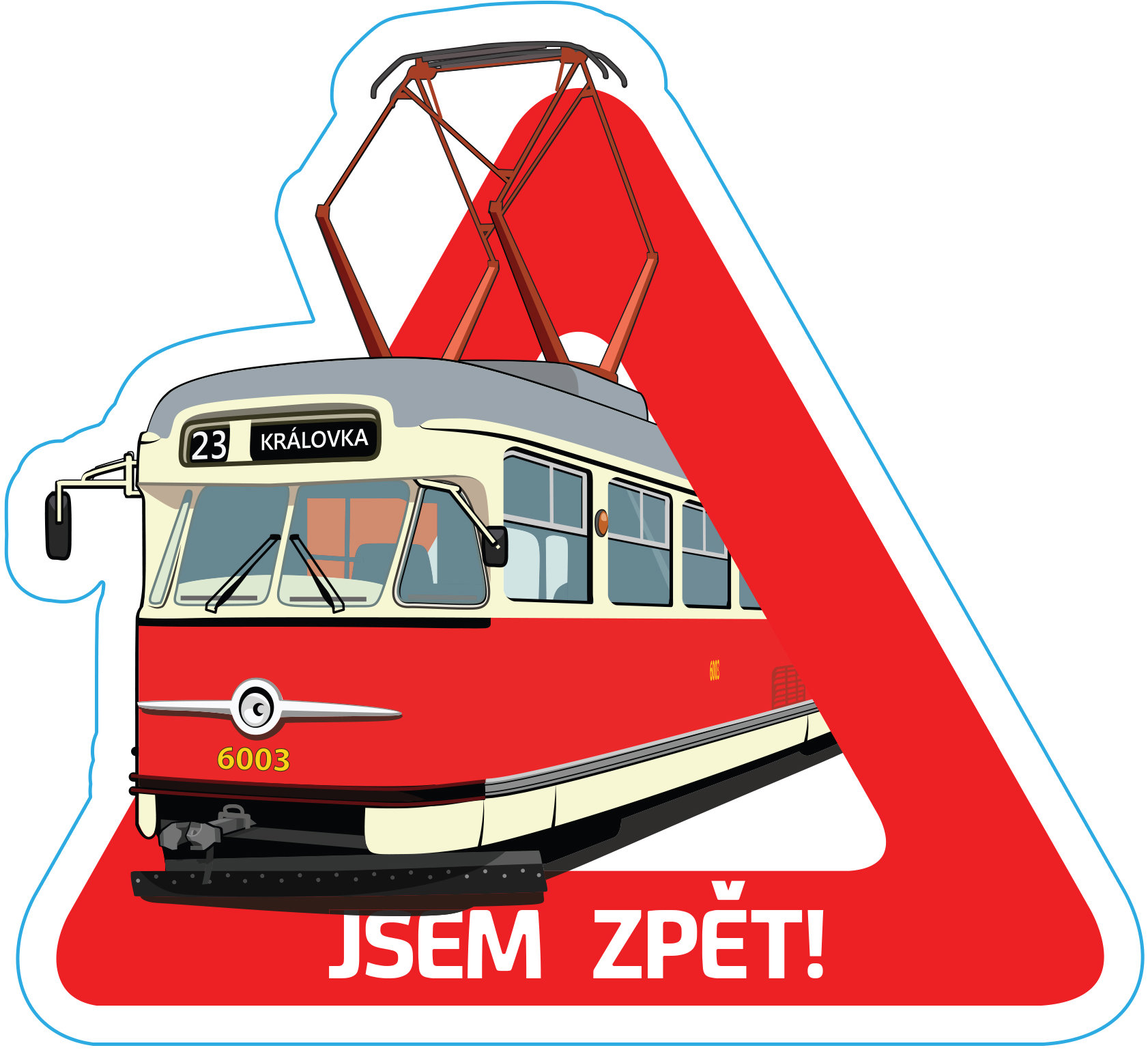 Dopravní svět Samolepka JSEM ZPĚT!, tramvaj T2