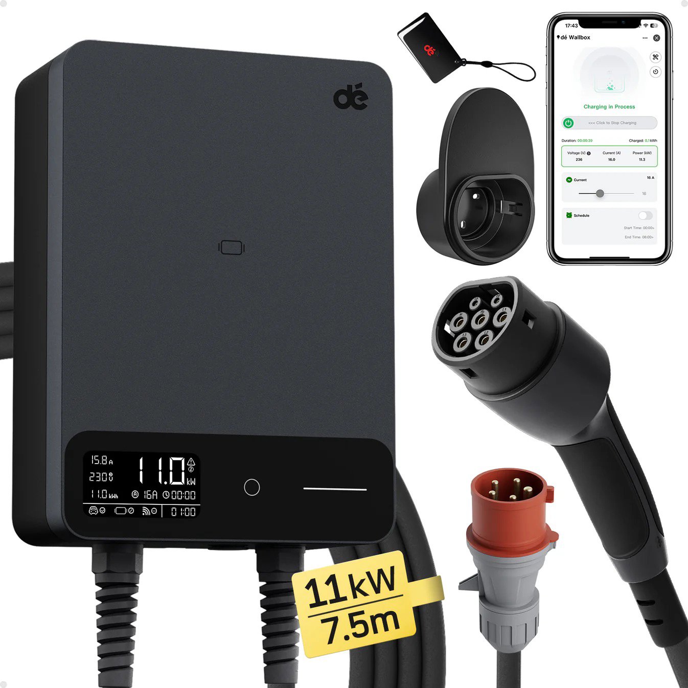 dé Wallbox se 7,5 m kabelem, 11 kW, verze s aplikací