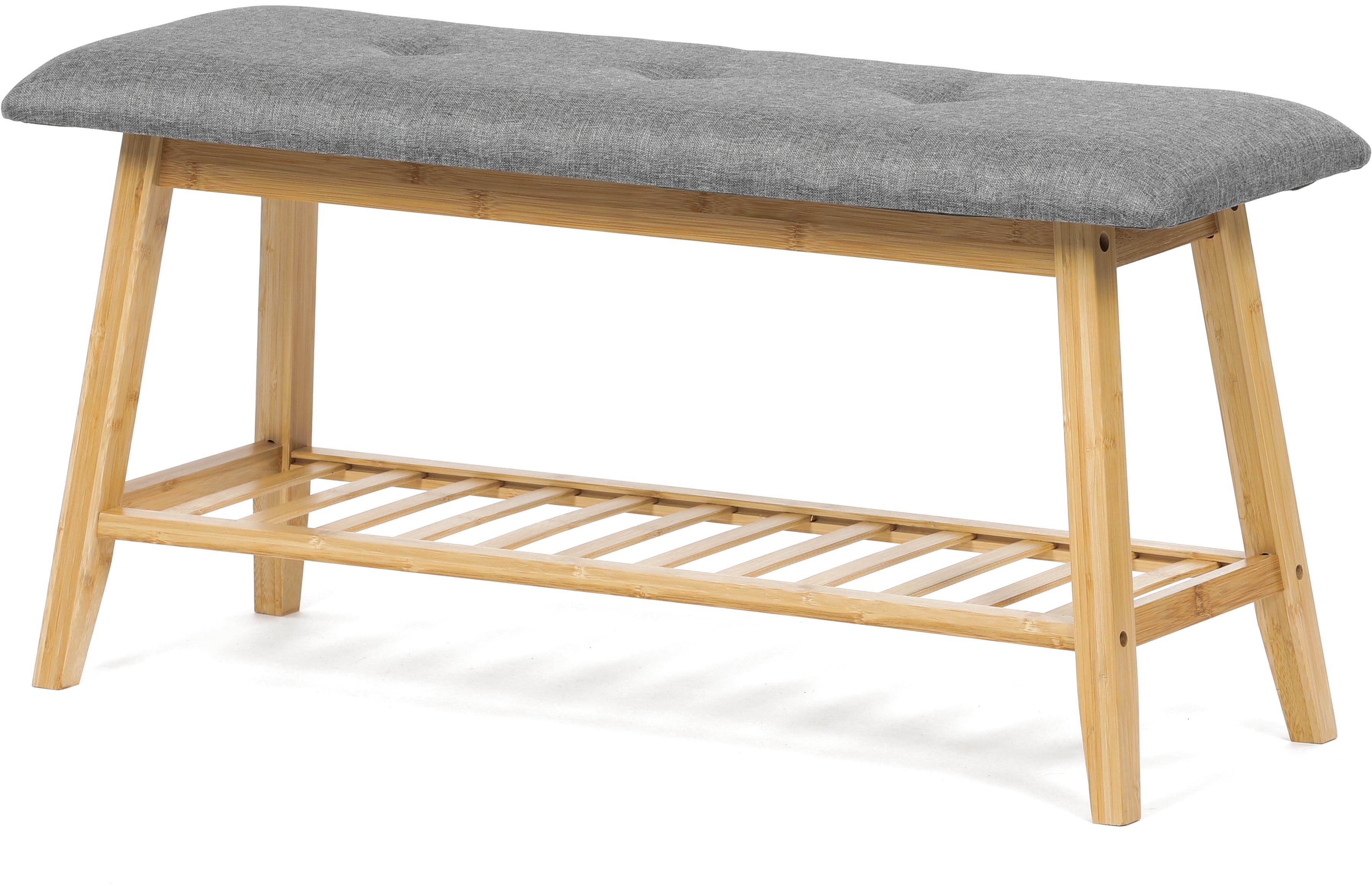 Botník a lavice z masivního bambusu s šedou látkou