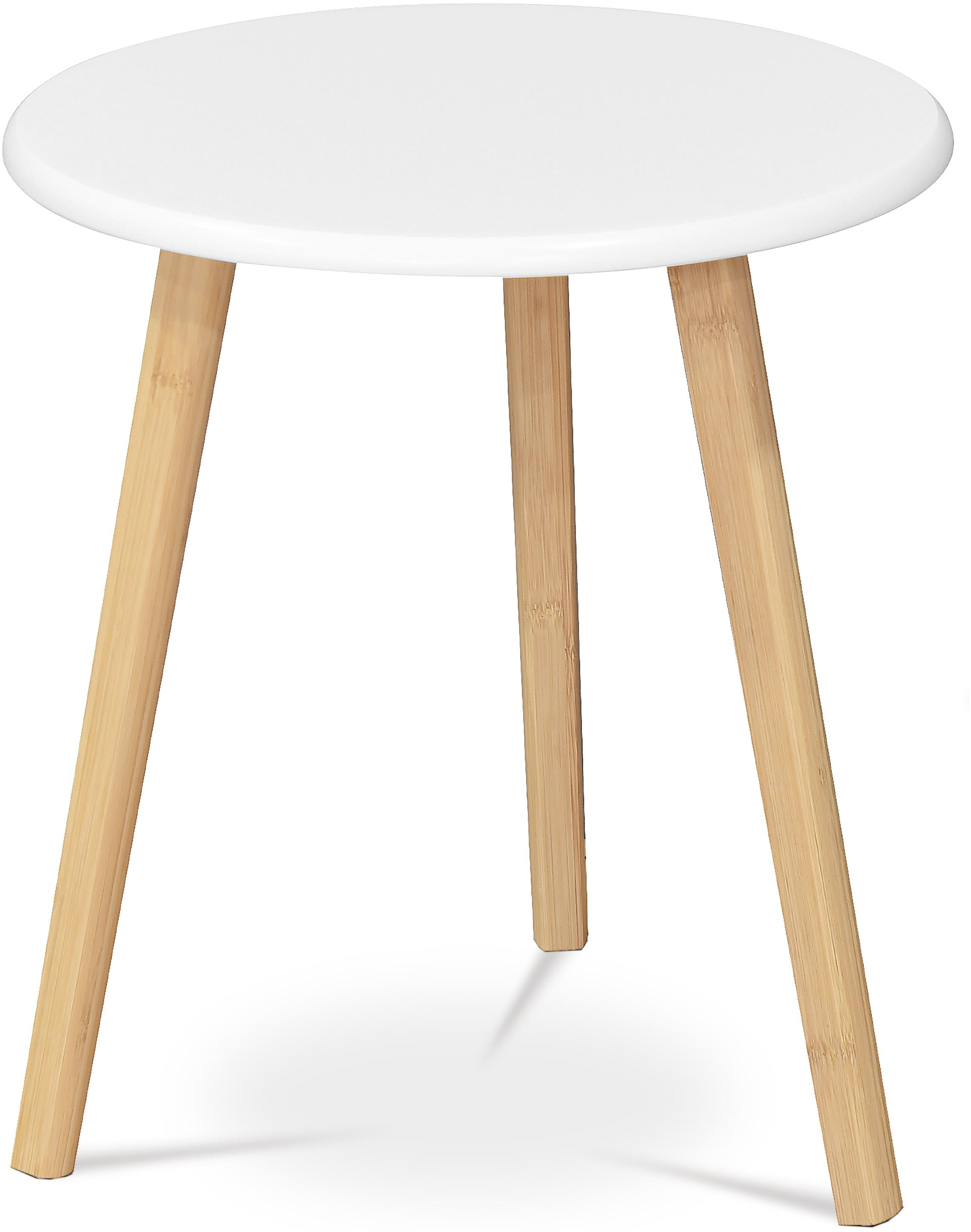 Odkládací stolek 40 × 40 × 45 cm, MDF bílá deska, nohy bambus přírodní odstín