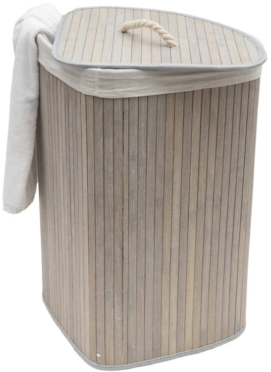 Koš prádelní bambusový, rohový s víkem, šedý