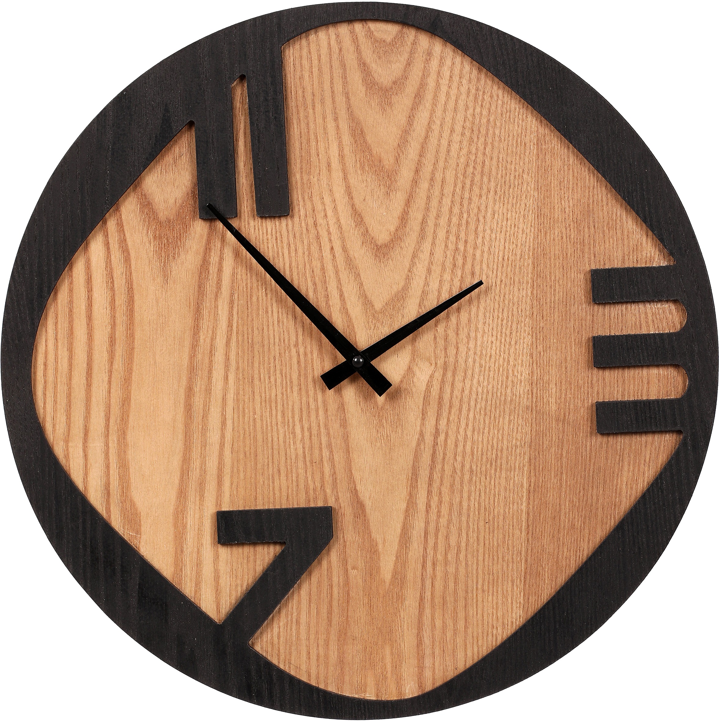 Hodiny nástěnné 45 cm, kov a MDF s jasanovou dýhou