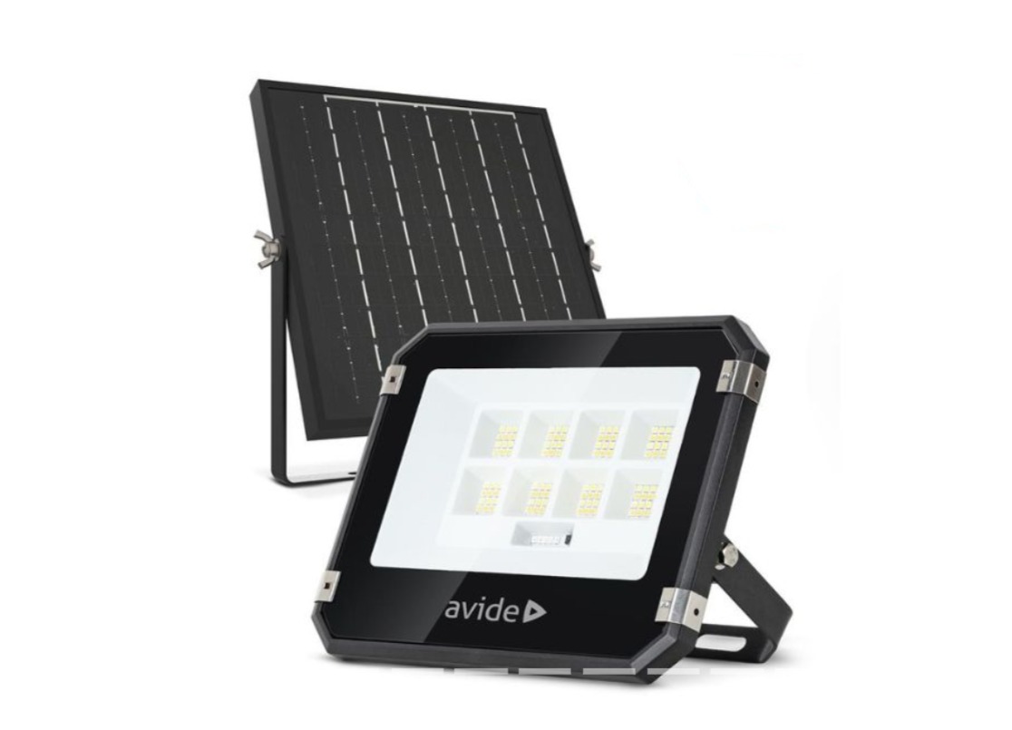 AVIDE Venkovní solární LED reflektor 50 W, 700 lm, CCT, samostatný solární panel, dálkové ovládání