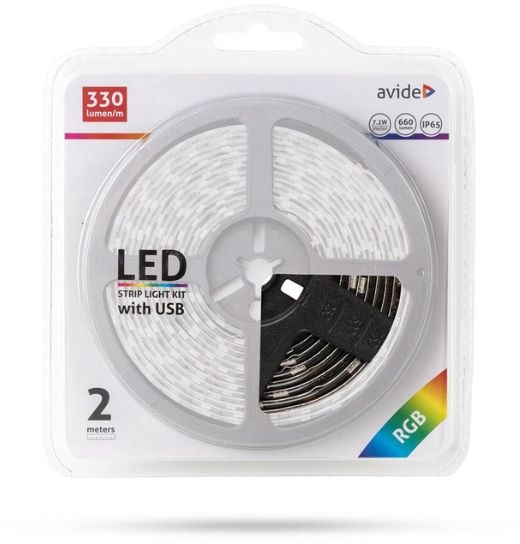 Avide Set voděodolný LED pásek s ovladačem a USB koncovkou 2m