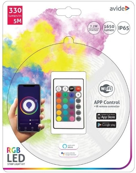 Avide Set Wifi LED pásek RGB s ovládáním a zdrojem 5m