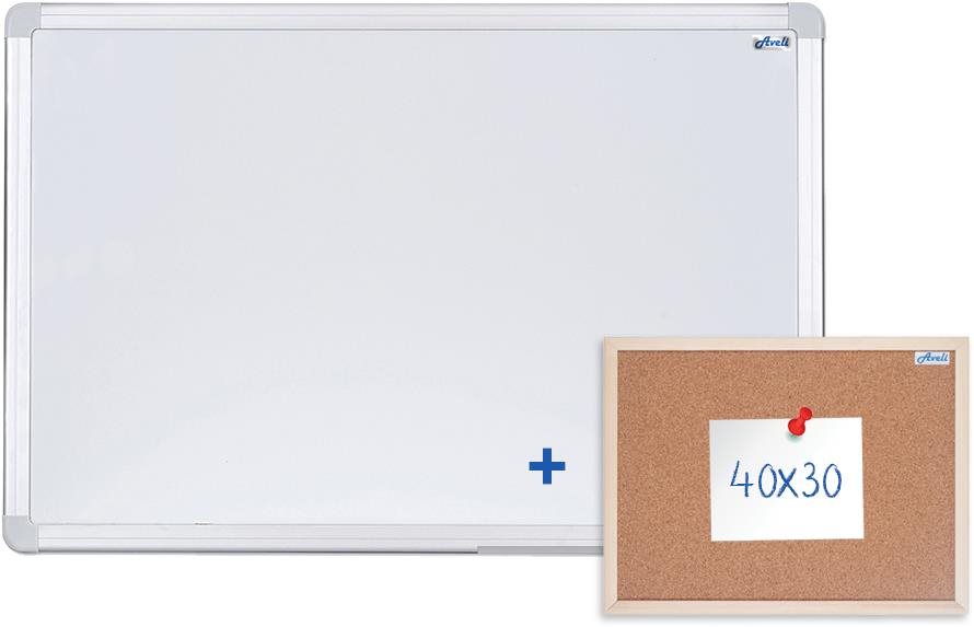 AVELI nástěnka 60 × 45 cm s hliníkovým rámem a korkovou nástěnkou 30 × 30 cm