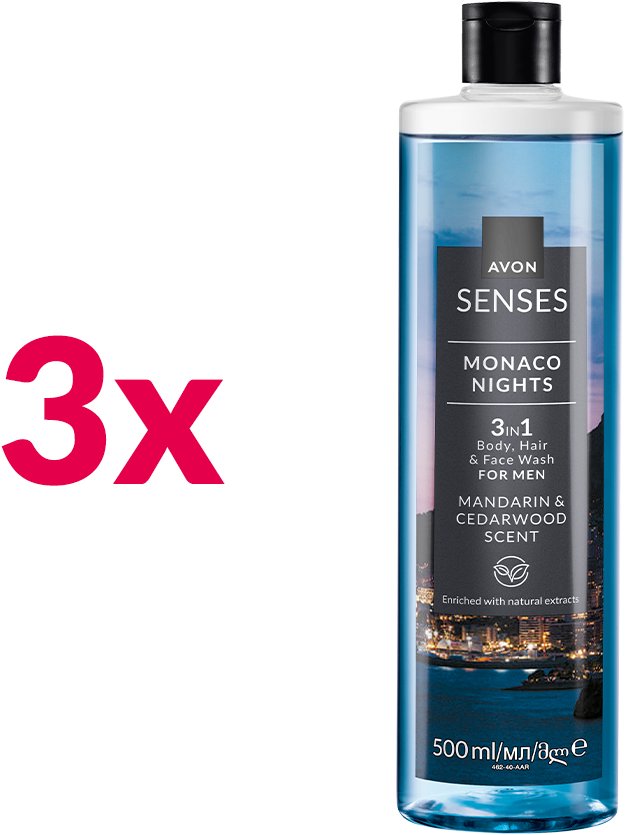 Avon Sprchový gel 3v1 s vůní mandarinky a cedrového dřeva 500 ml 3 ks
