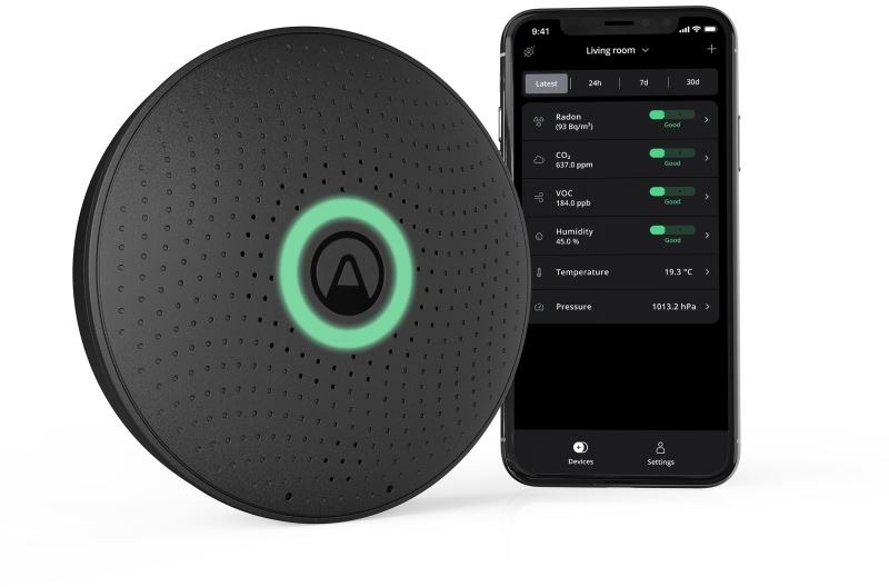 Airthings Wave plus, černý - senzor kvality ovzduší, radonu, vlhkosti, teploty, VOC, CO2 a tlaku