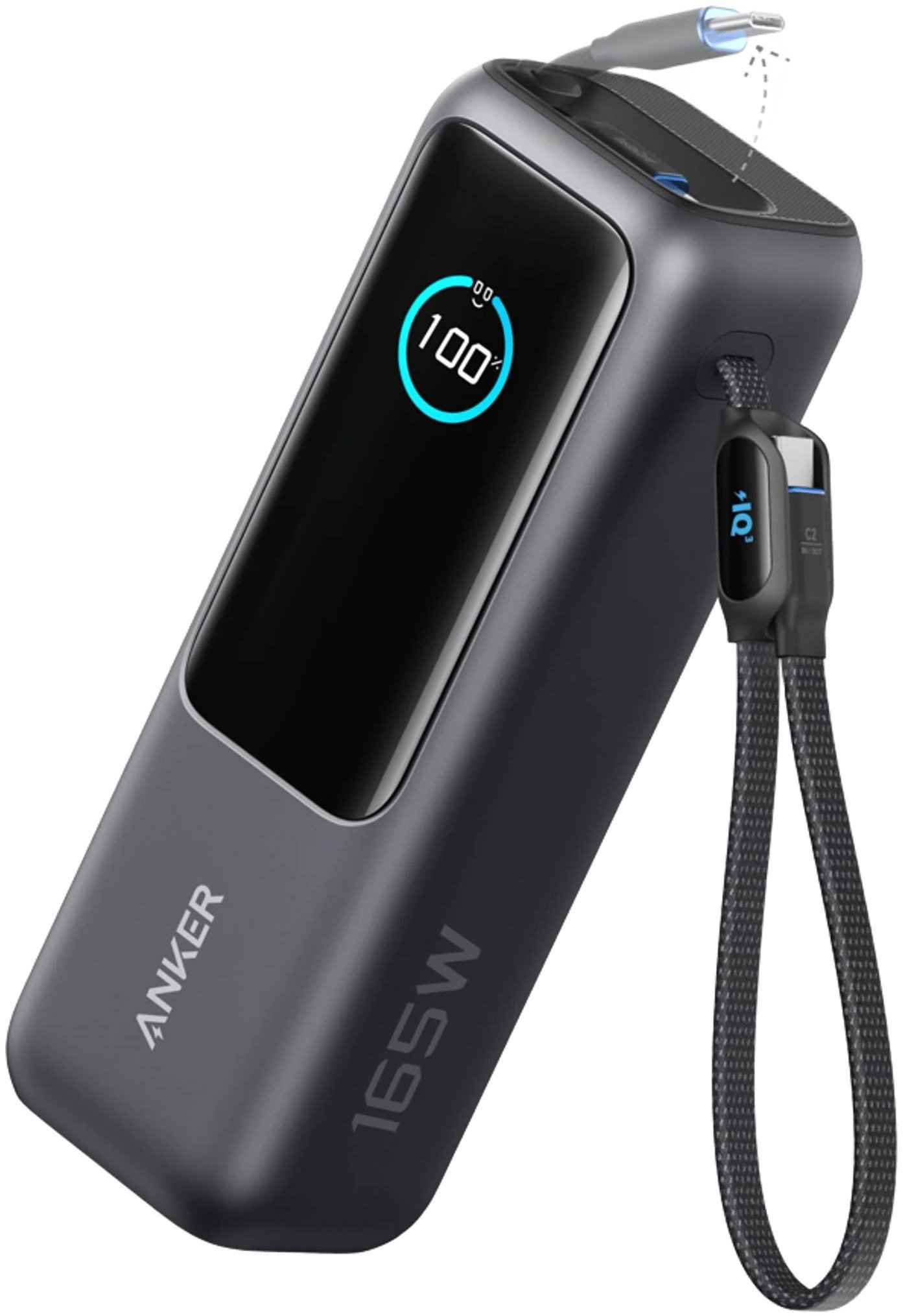 Anker Power Bank 25K, 165W, Built-In USB-C and Retractable Cable Black