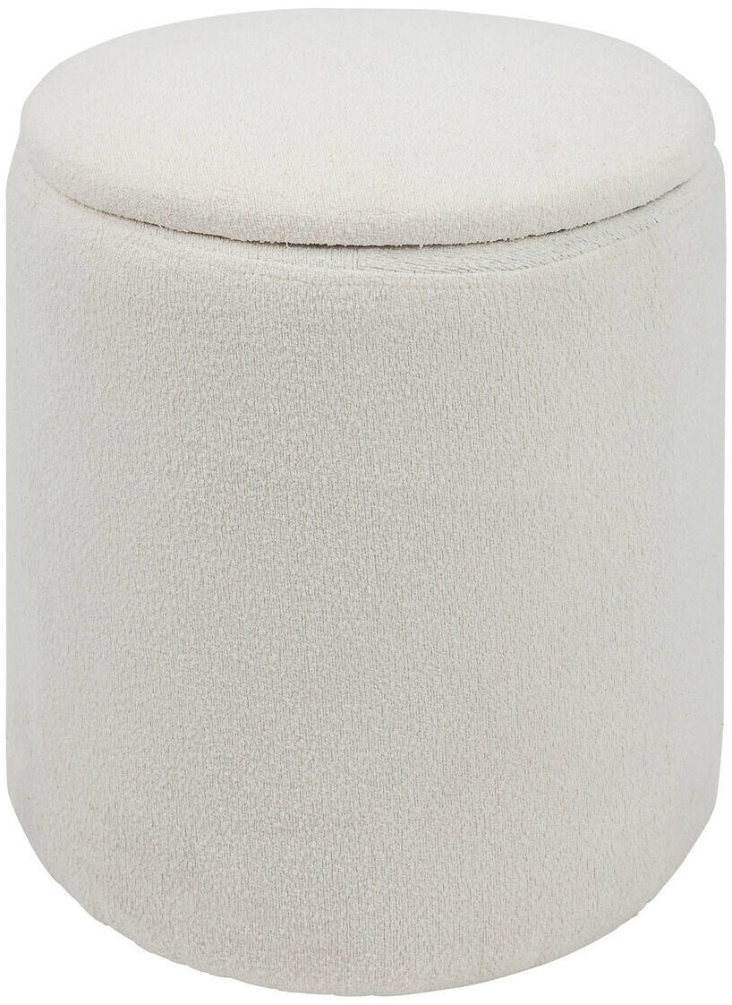 Puf KAYDI bouclé v bílé barvě, průměr 35 cm