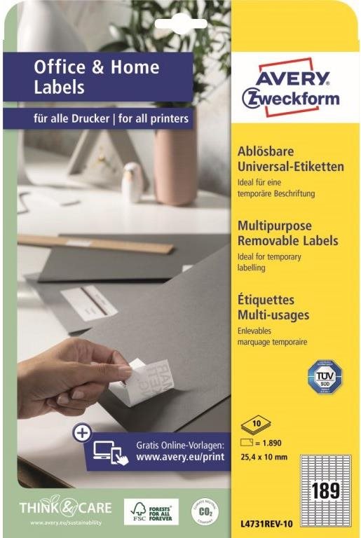 Snímatelné samolepící etikety Avery Zweckform L4731REV-10