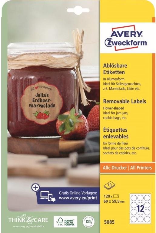 Samolepící etikety tvaru květiny od Avery Zweckform