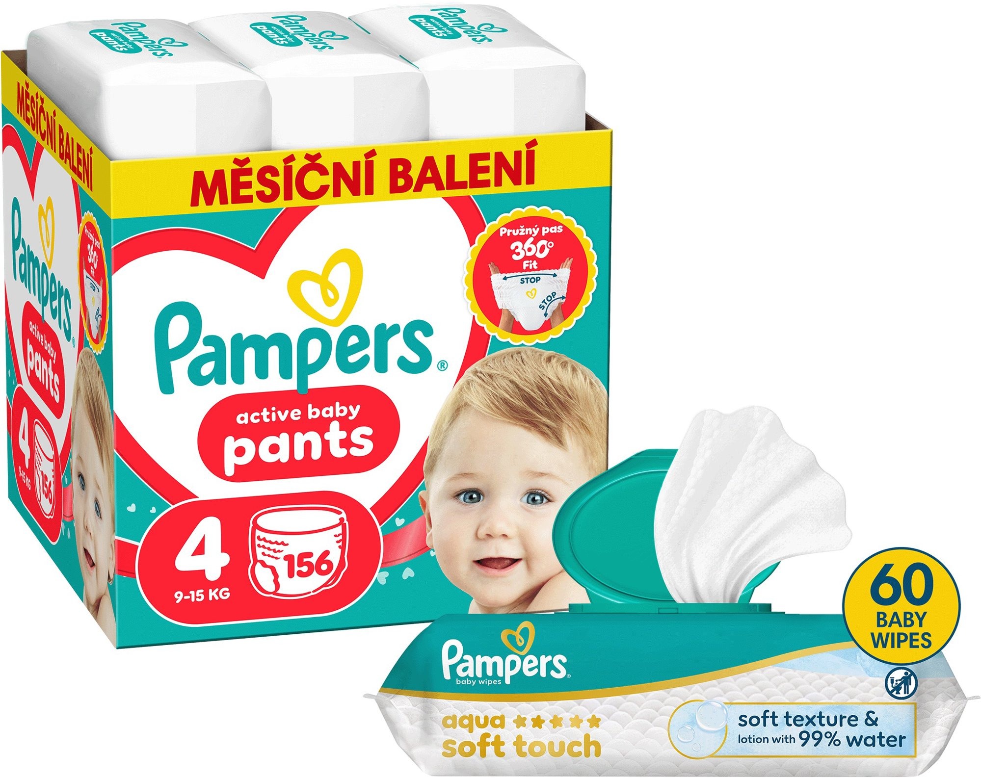 PAMPERS Pants vel. 4 (156 ks) + PAMPERS Aqua Soft Touch 60 ks