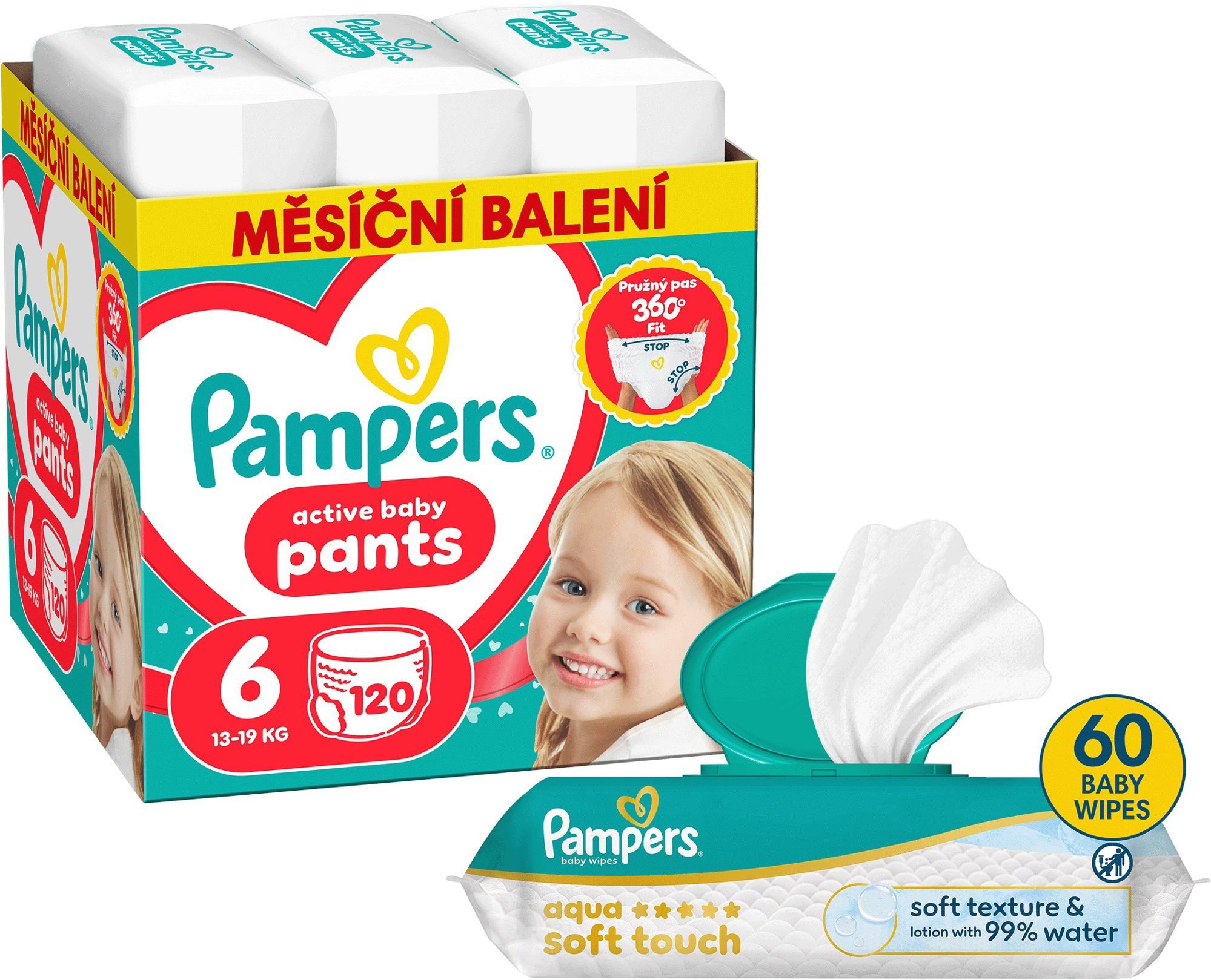 PAMPERS Pants vel. 6 (120 ks) + PAMPERS Aqua Soft Touch 60 ks