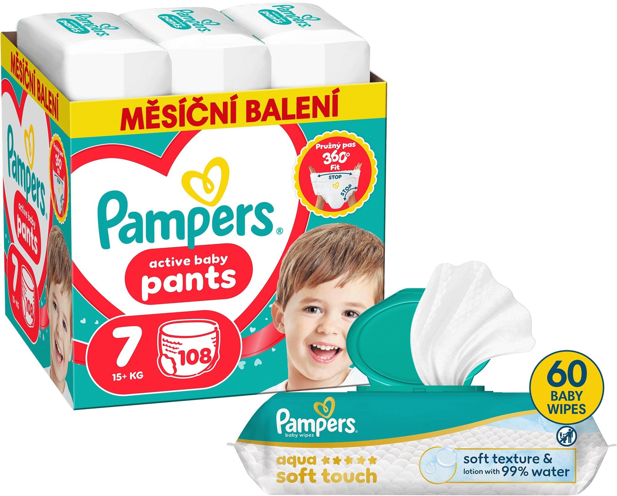 PAMPERS Pants vel. 7 (108 ks) + PAMPERS Aqua Soft Touch 60 ks