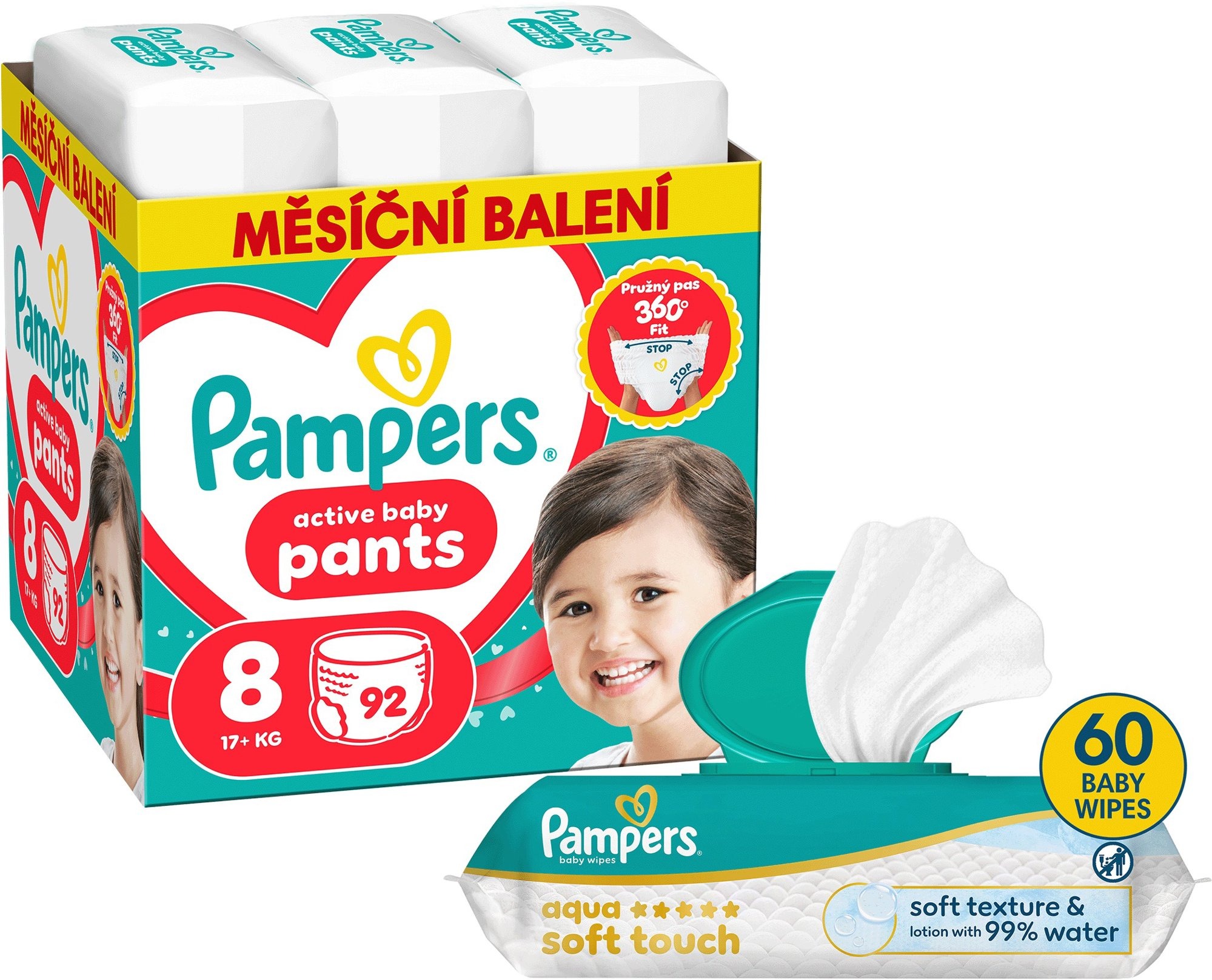 PAMPERS Pants vel. 8 (92 ks) + PAMPERS Aqua Soft Touch 60 ks