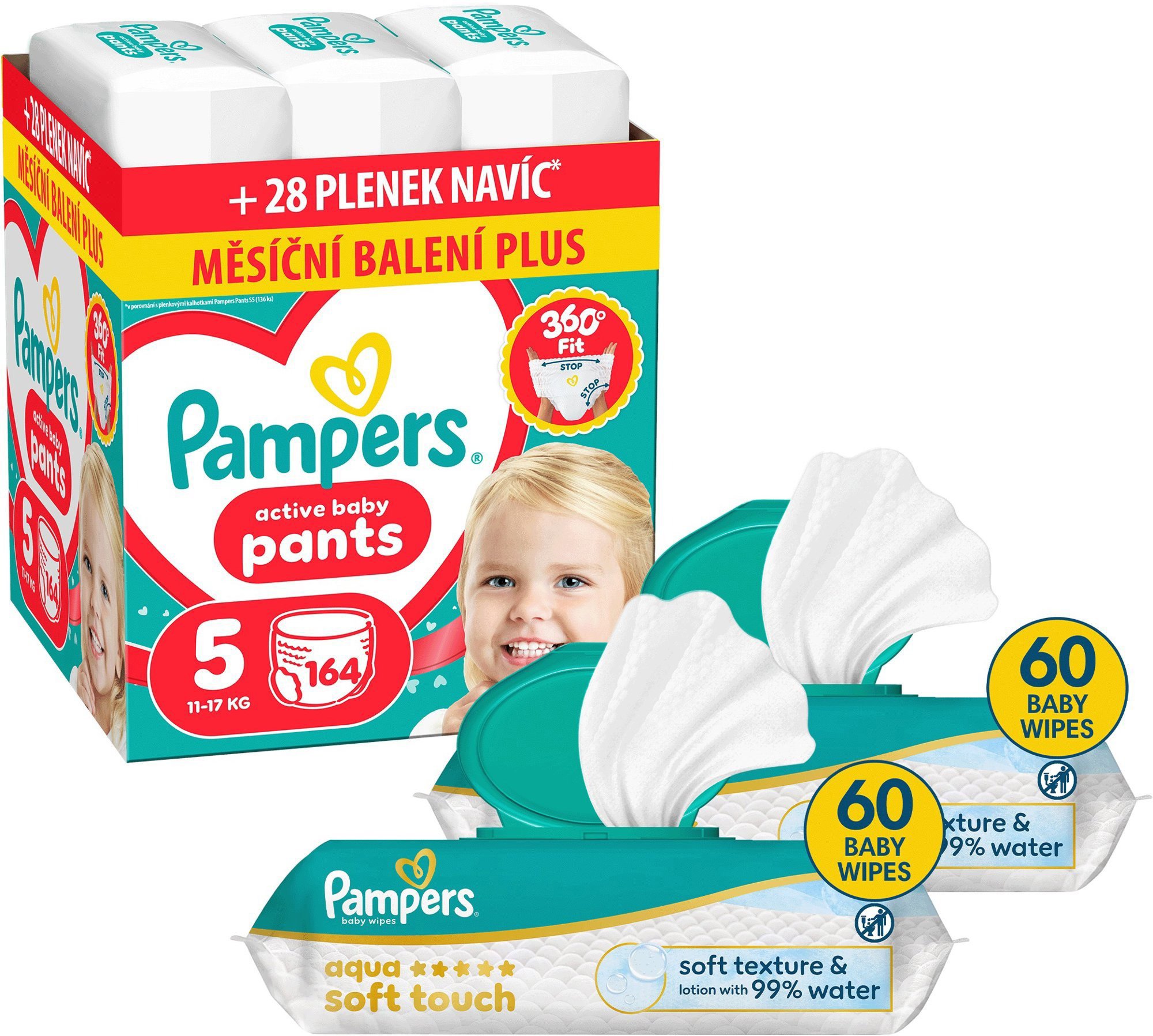 PAMPERS Pants vel. 6 (144 ks) + PAMPERS Aqua Soft Touch 120 ks (2× 60 ks)