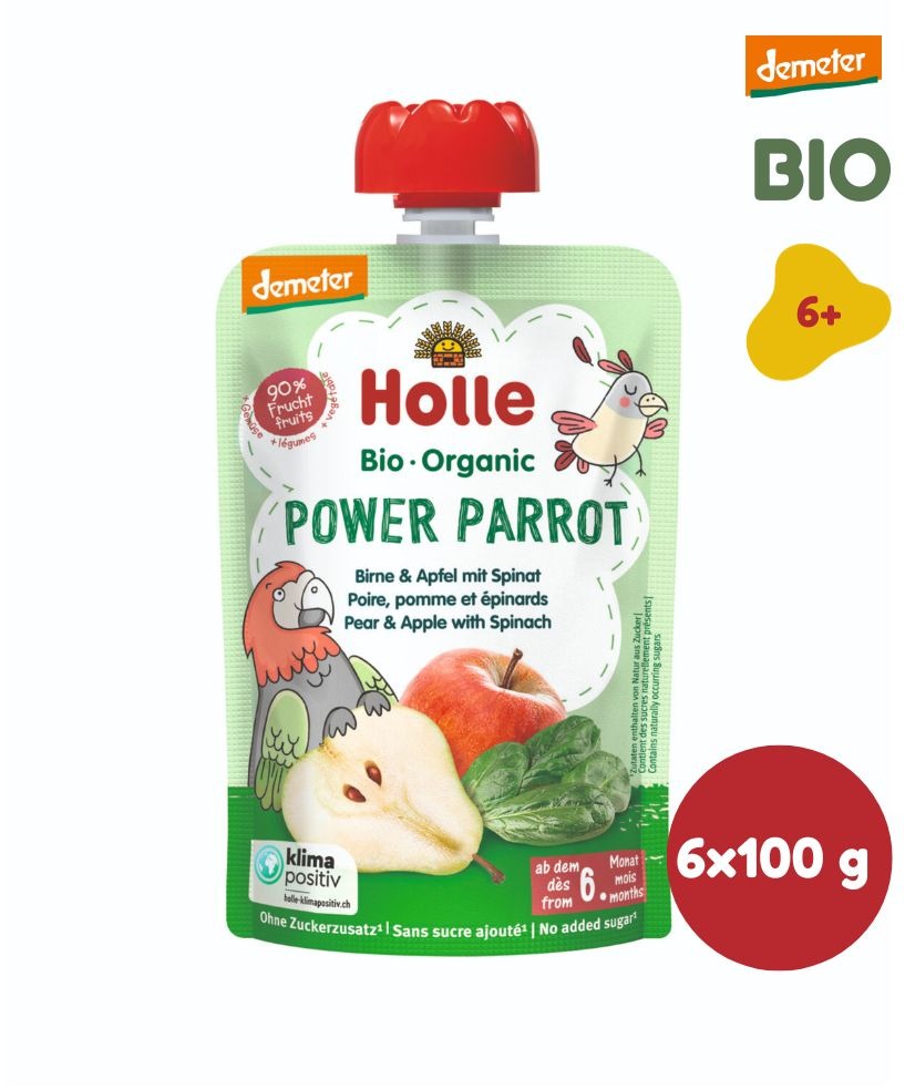 HOLLE Power Parrot BIO pyré hruška jablko a špenát 6× 100 g