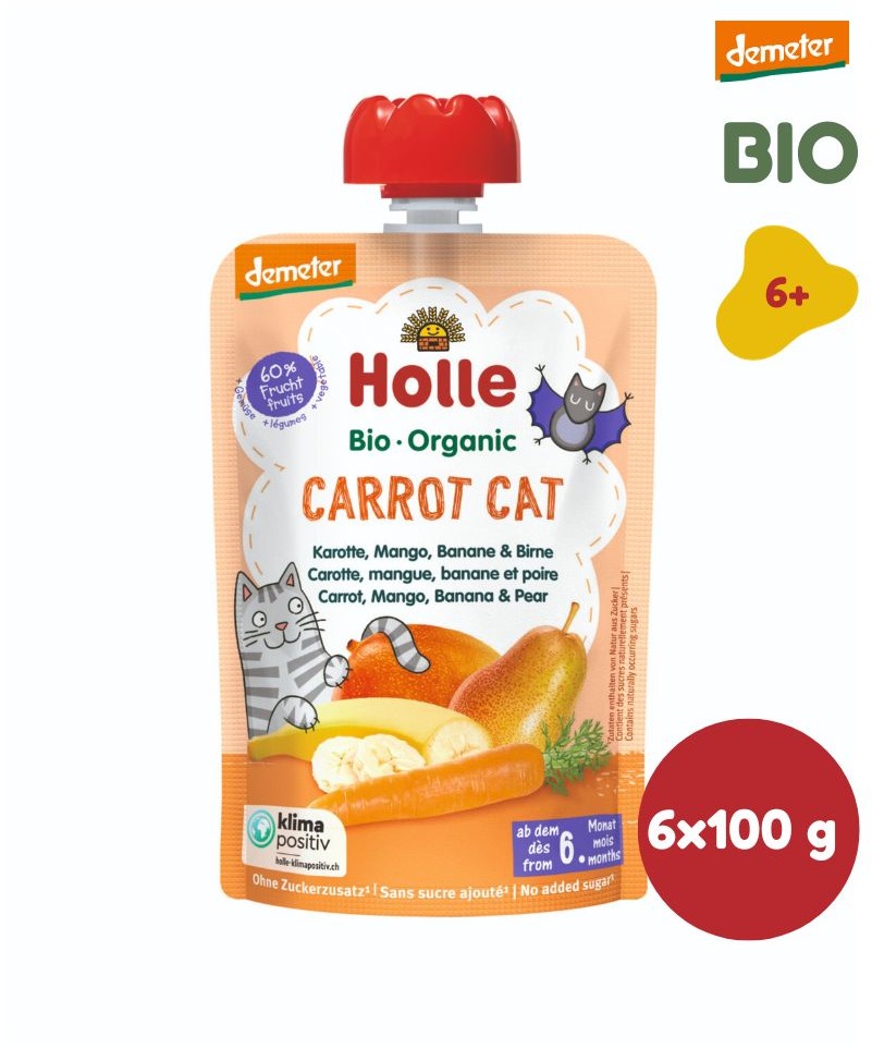 HOLLE Carrot Cat BIO pyré mrkev mango banán hruška 6× 100 g