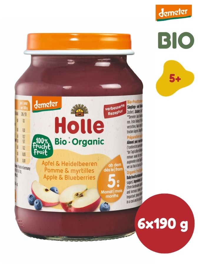 HOLLE BIO Jablko a borůvka 6× 190 g