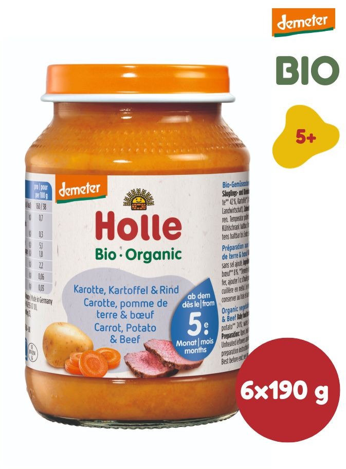 HOLLE BIO Mrkev brambor a hovězí maso 6× 190 g