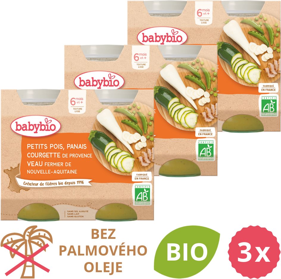 BABYBIO Hrášek, pastinák, cuketa a telecí maso 3× (2× 200 g)