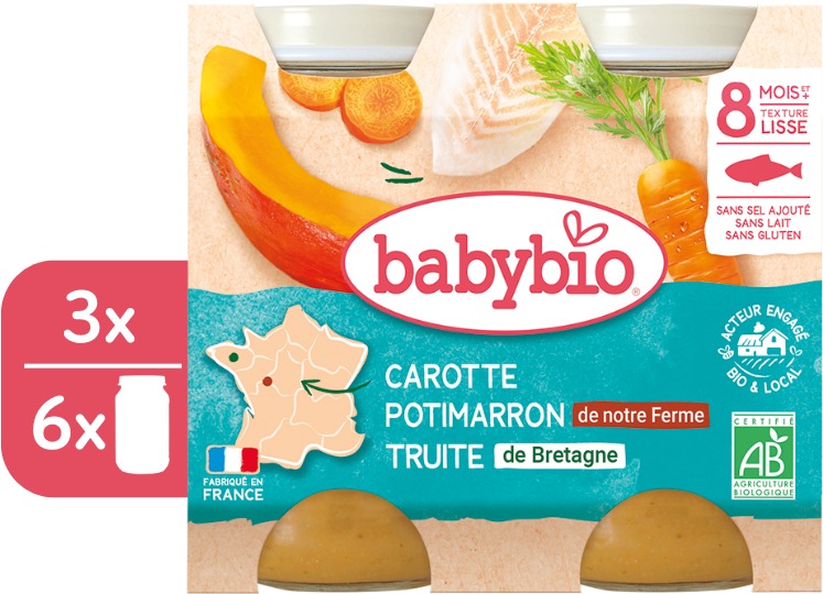 BABYBIO Mrkev a dýně se pstruhem 3× (2× 200 g)