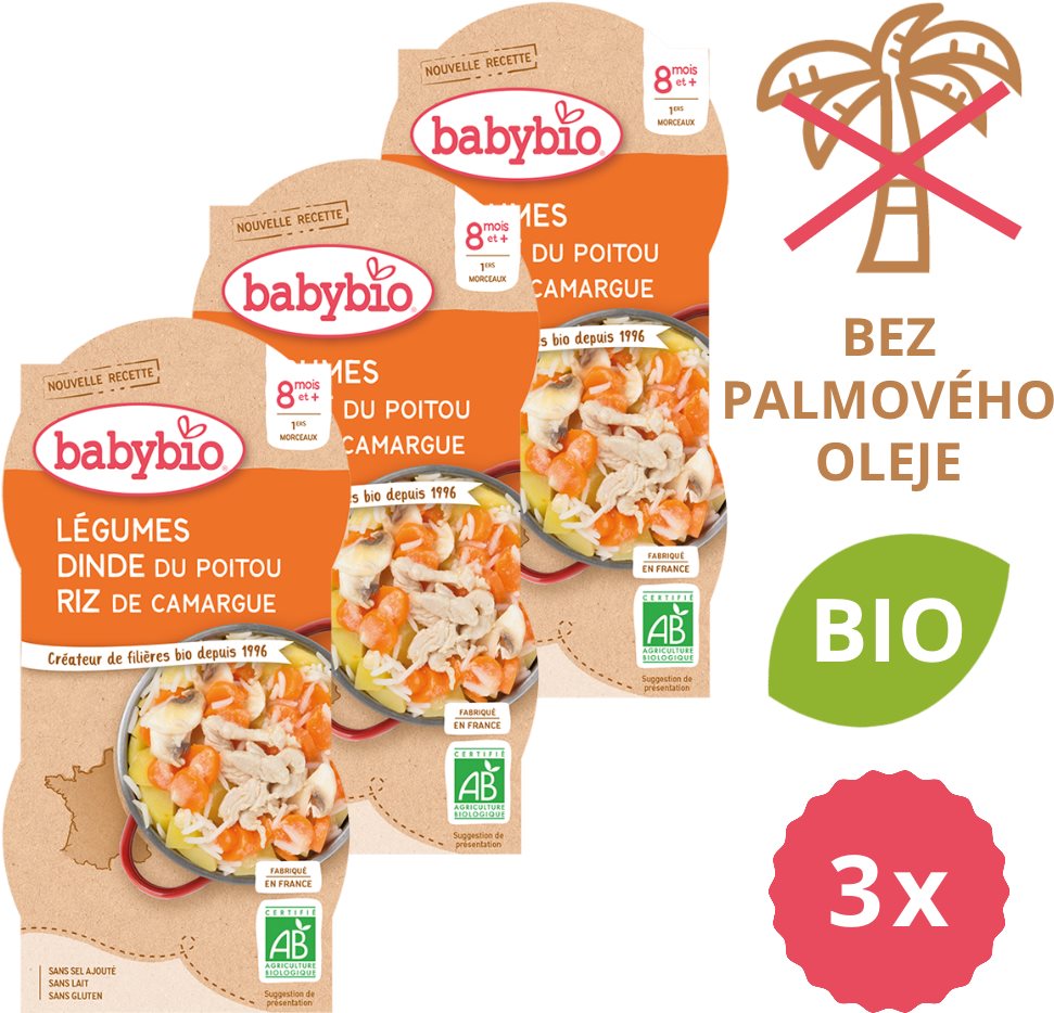 BABYBIO Zelenina s krůtím masem a rýží 3× (2× 200 g)