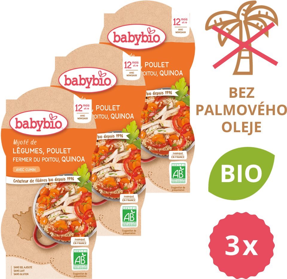 BABYBIO Zelenina s kuřetem a quinoa 3× (2× 200 g)