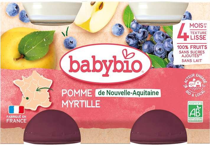 BABYBIO Jablko a borůvky 2× 130 g