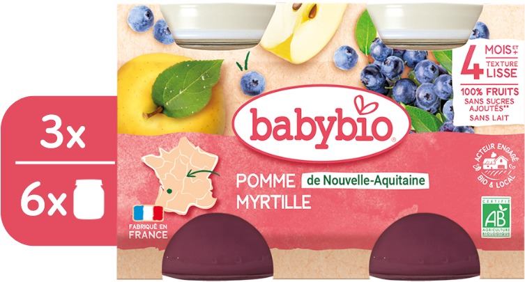 BABYBIO Jablko a borůvky 3× (2× 130 g)