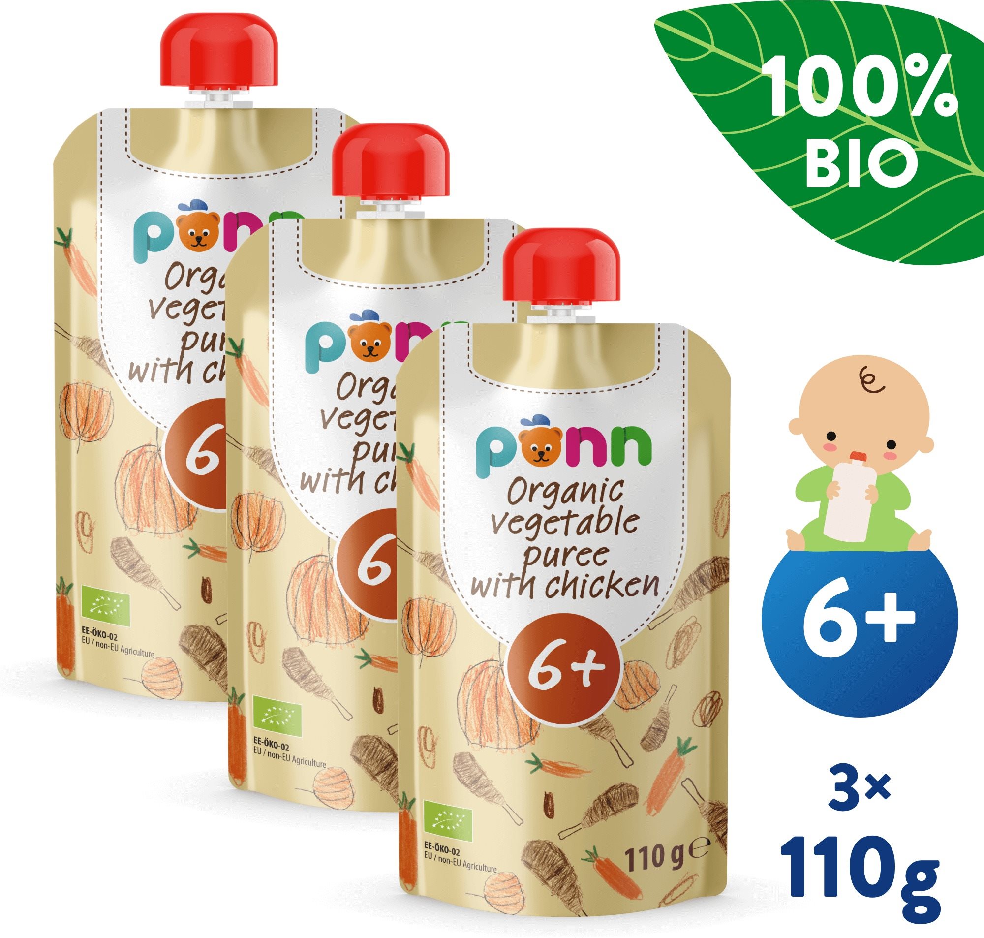 SALVEST Ponn BIO Kuřátko se zeleninovým pyré 3× 110 g
