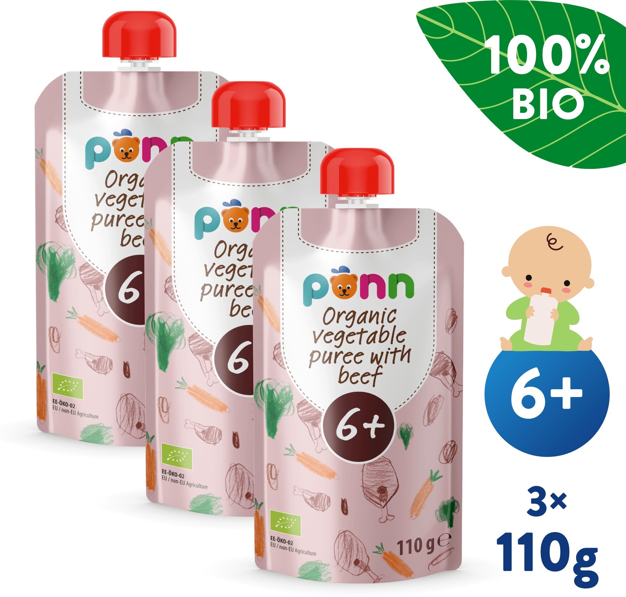 SALVEST Ponn BIO Hovězí maso se zeleninovým pyré 3× 100 g