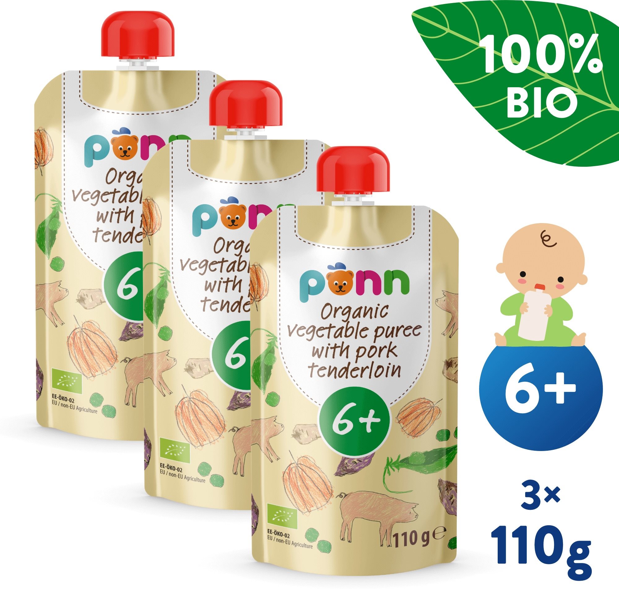 SALVEST Ponn BIO Vepřová panenka se zeleninovým pyré 3× 110 g