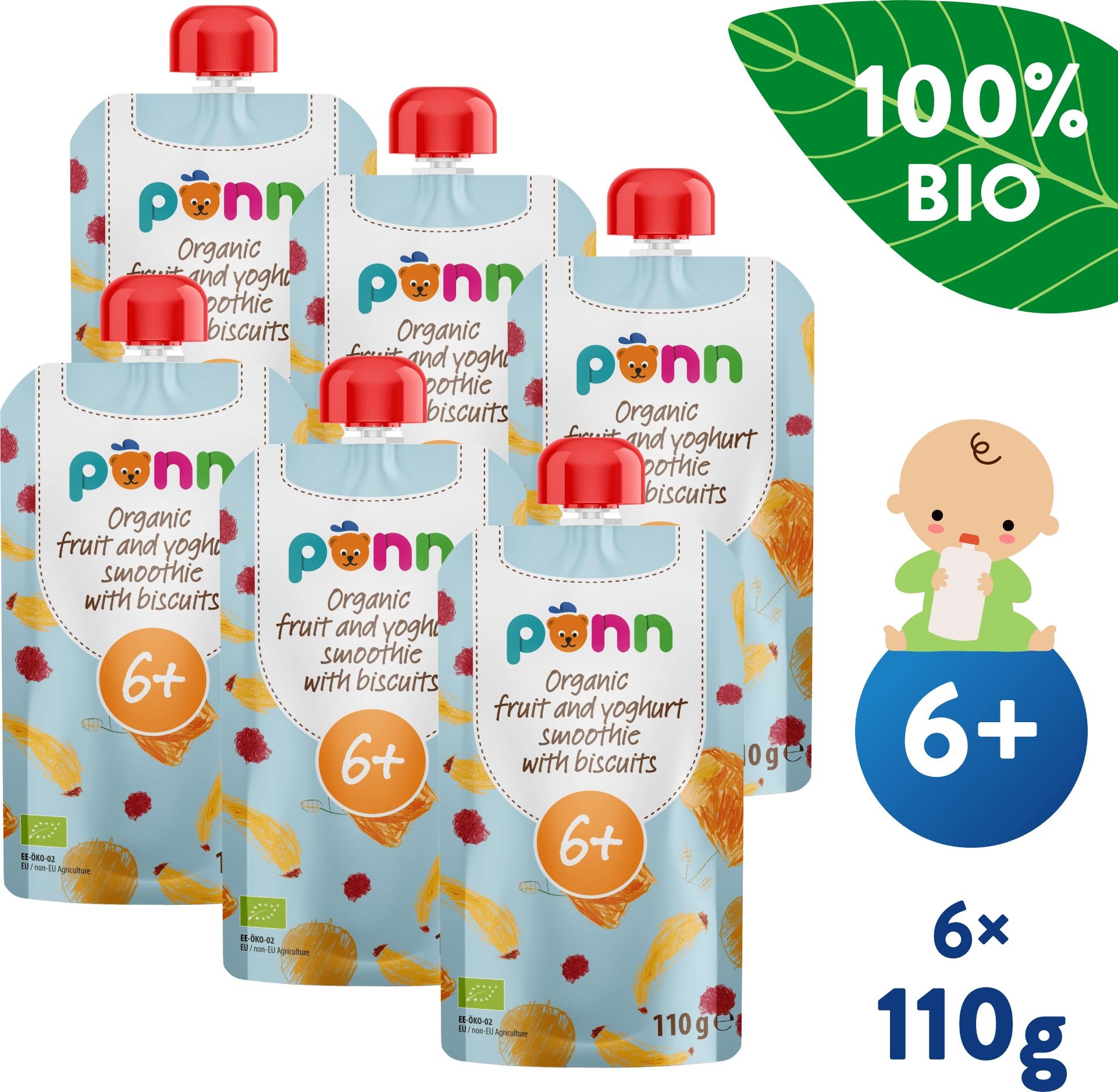 SALVEST Ponn BIO Ovocné smoothie s jogurtem a sušenkami 6× 110 g