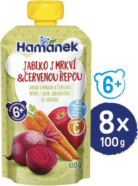 HAMÁNEK jablko s mrkví a červenou řepou 8× 100 g