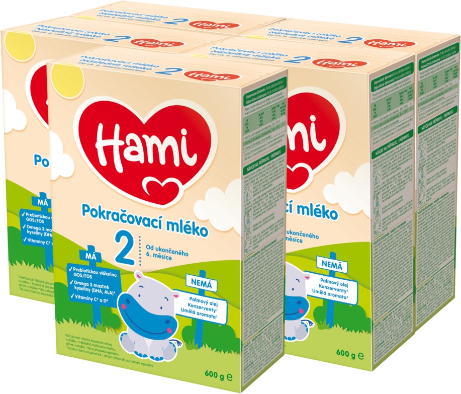 Hami 2 Pokračovací kojenecké mléko 6m+ (5× 600 g)