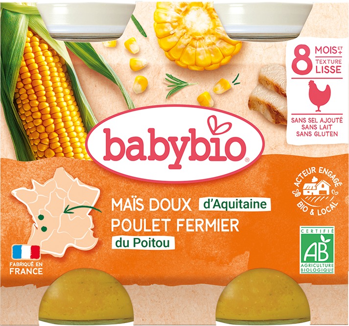 BABYBIO Sladká kukuřice s kuřecím masem 2× 200 g