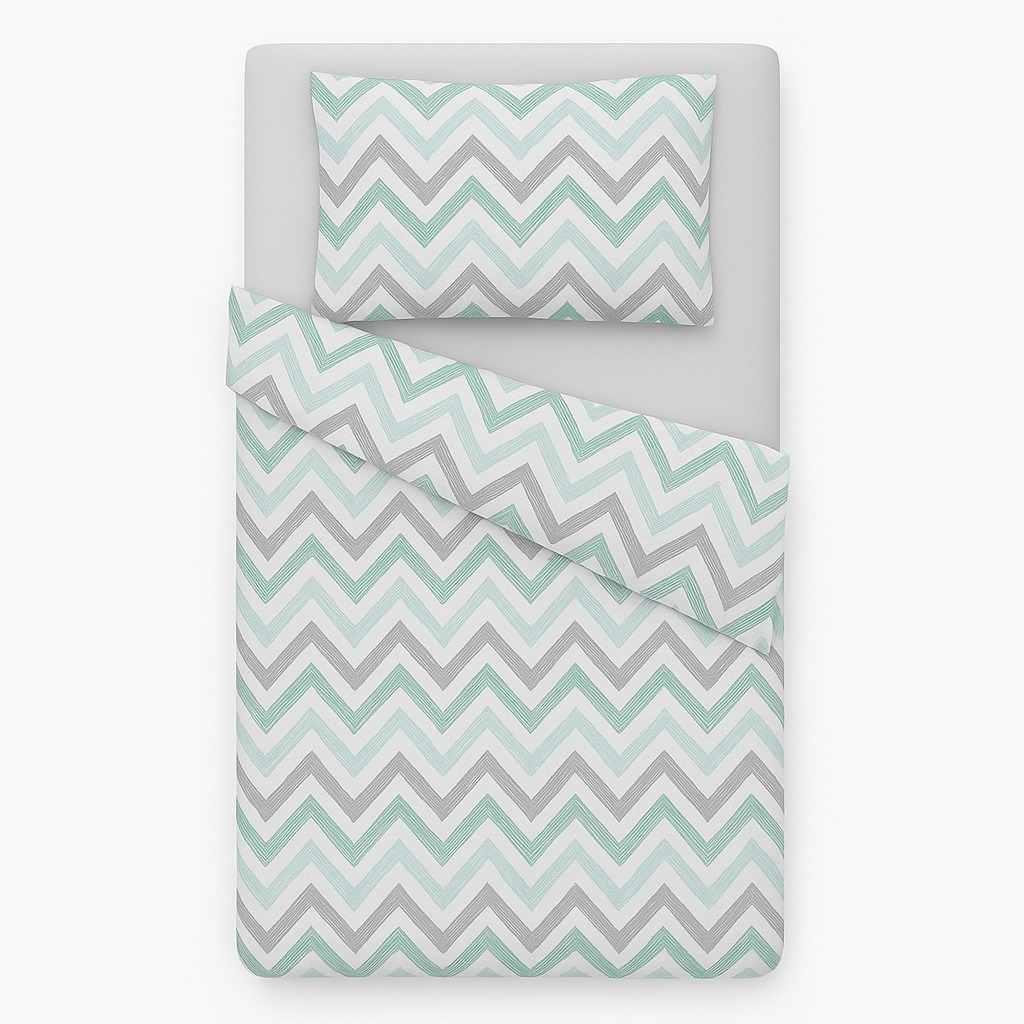 BabyTýpka 3-dílná sada povlečení - Cikcak Mint Grey