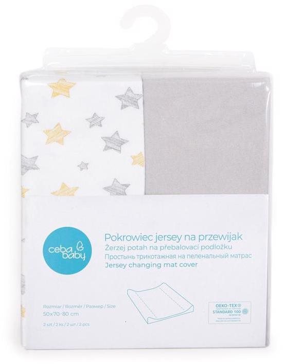 CEBA Potah na přebalovací podložku 50 × 70 – 80 cm 2 ks - Light Grey+Yellow Stars