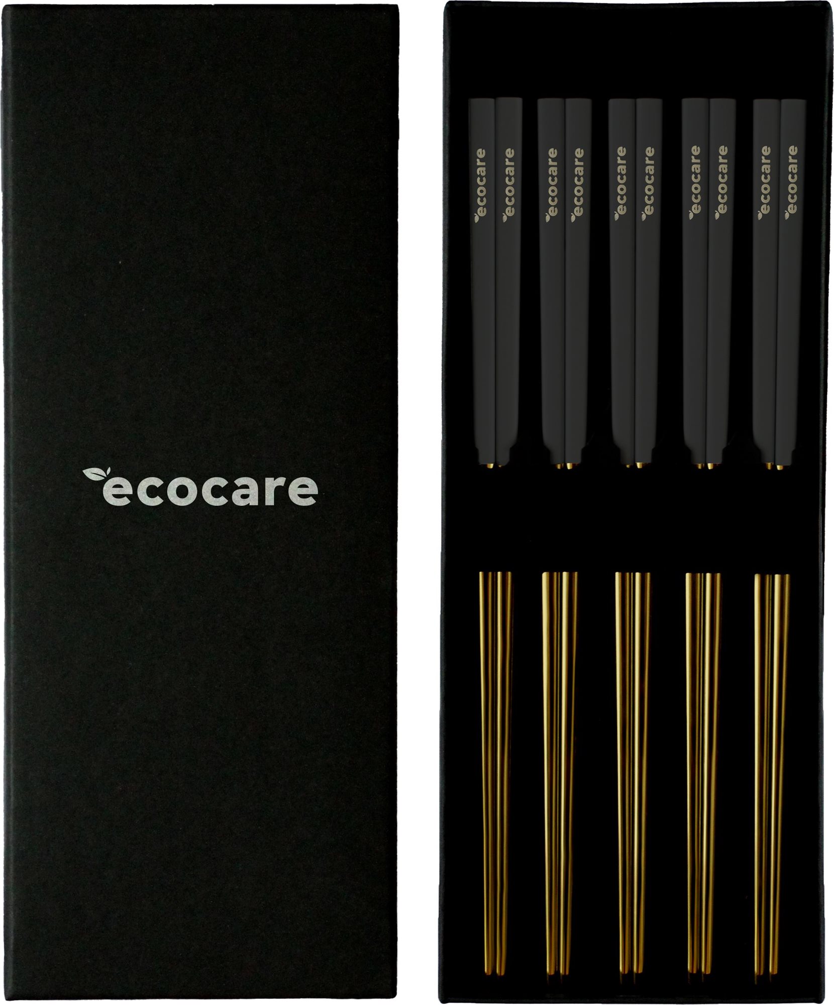 ECOCARE Kovové Sushi Hůlky Box Gold-Black 10 ks