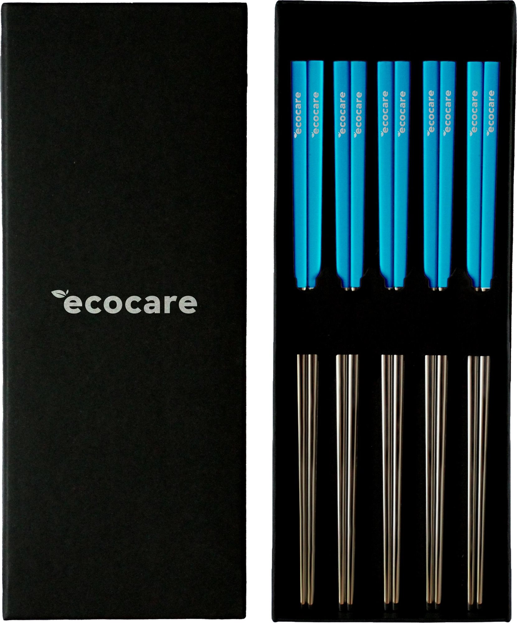 ECOCARE Kovové Sushi Hůlky Box Silver-Blue 10 ks