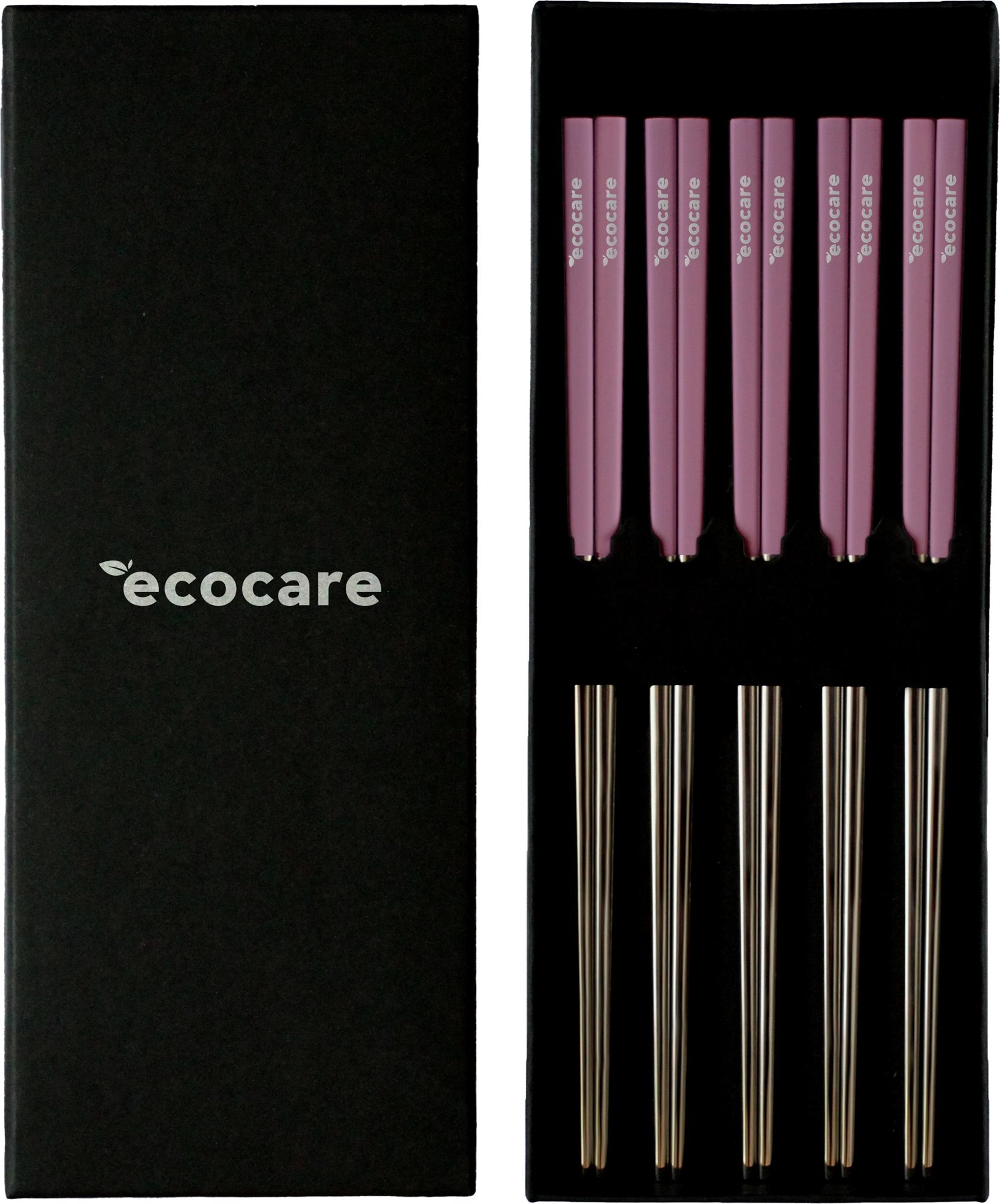 ECOCARE Kovové Sushi Hůlky Box Silver-Pink 10 ks