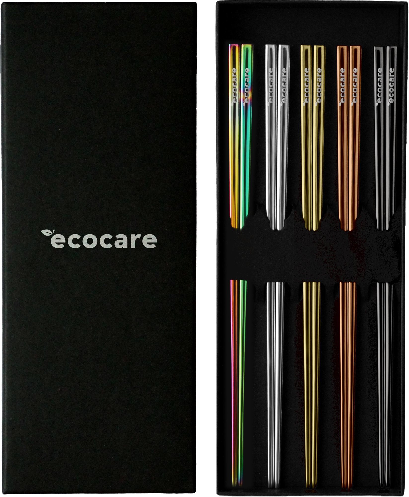 ECOCARE Kovové Sushi Hůlky Box Mix (Silver, Gold, Rose, Rainbow, Black) 10 ks