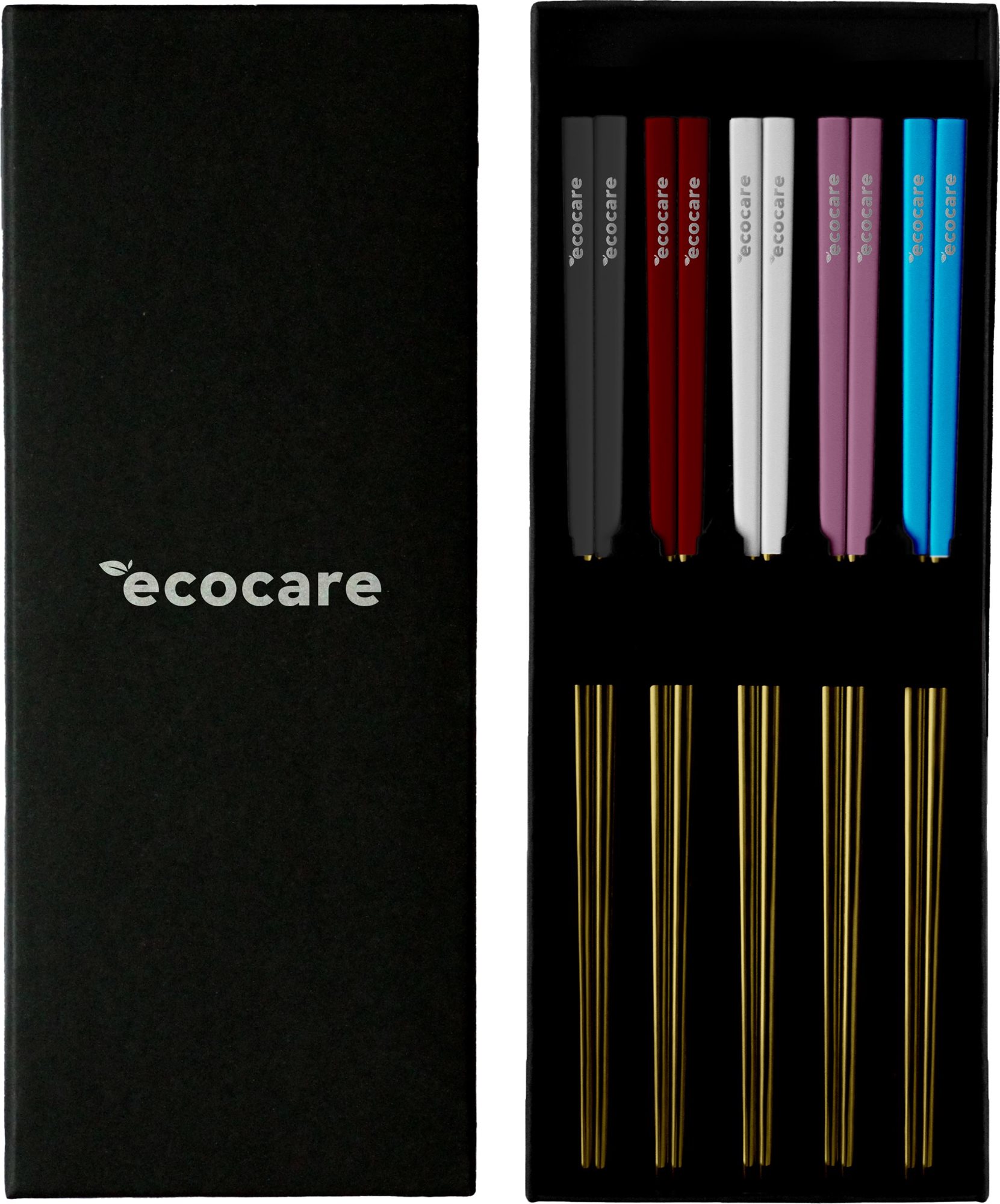 ECOCARE Kovové Sushi Hůlky Box Gold Mix Handle 10 ks